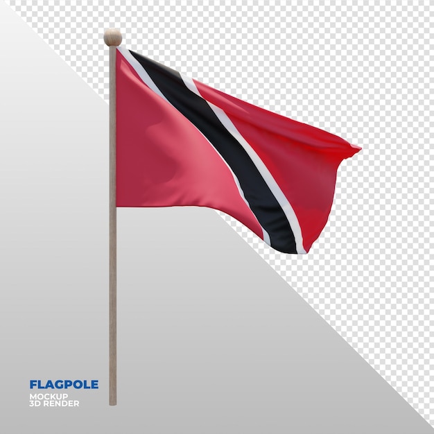 PSD realistic 3d textured flagpole flag of trinidad and tobago