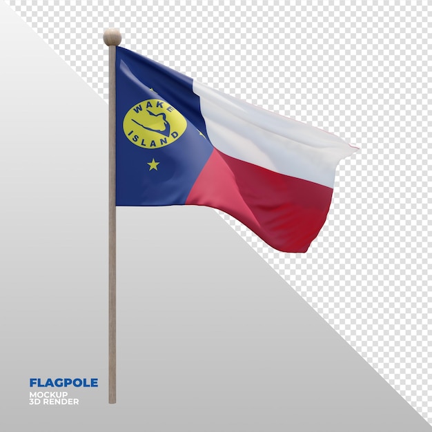 Realistic 3d textured flagpole flag of Wake Island