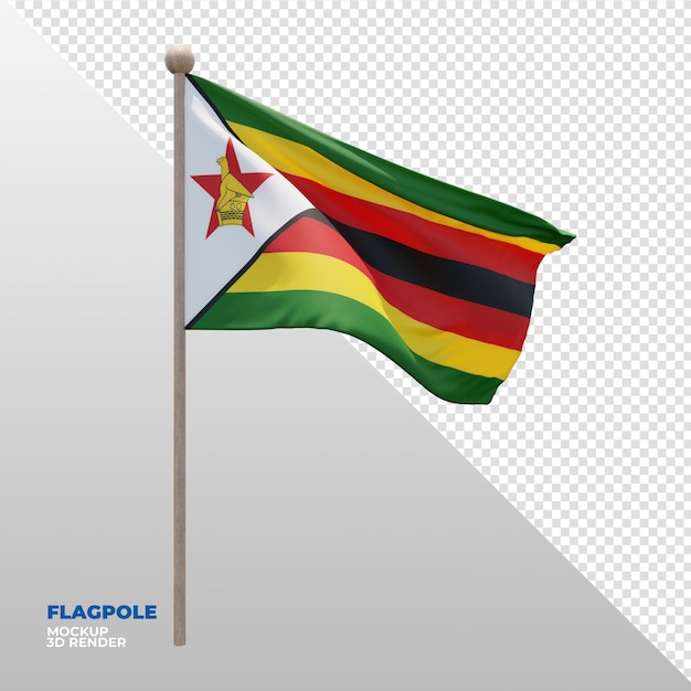 PSD realistic 3d textured flagpole flag of zimbabwe