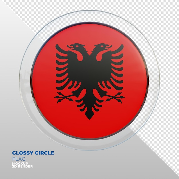 PSD realistic 3d textured glossy circle flag of albania