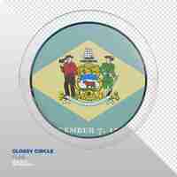 PSD realistic 3d textured glossy circle flag of delaware