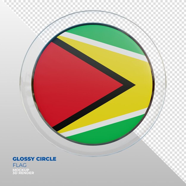 PSD realistic 3d textured glossy circle flag of guyana