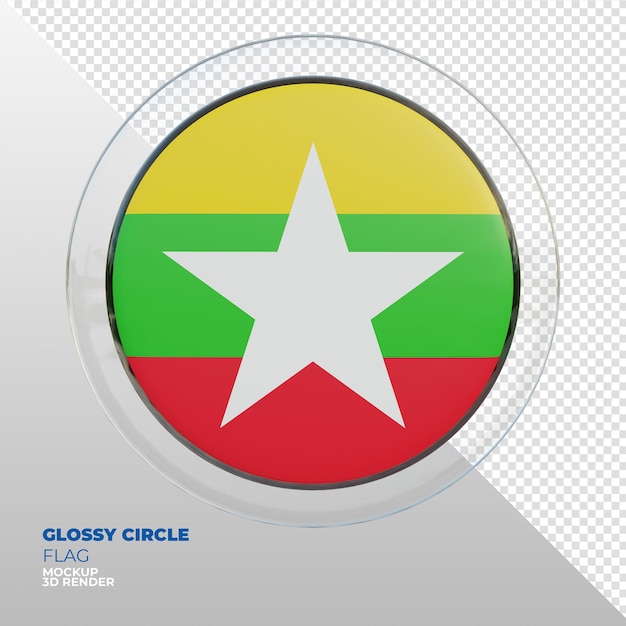 PSD realistic 3d textured glossy circle flag of myanmar