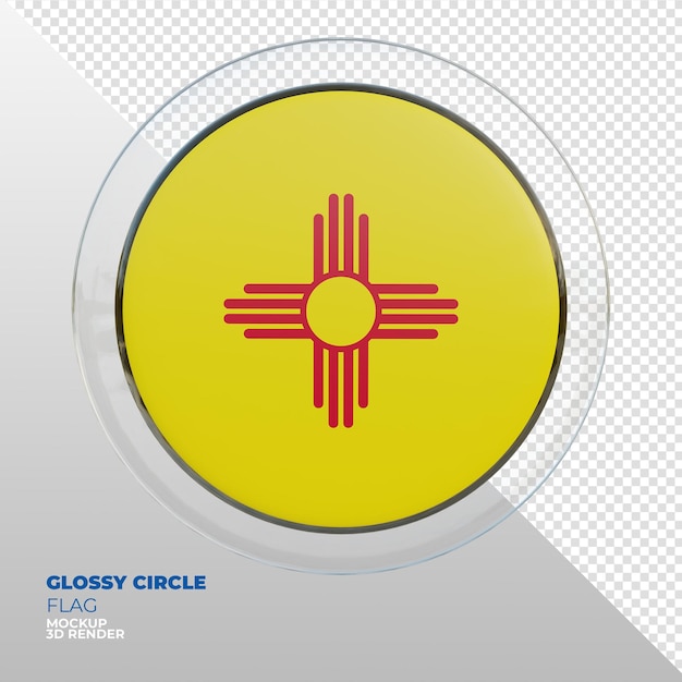 PSD realistic 3d textured glossy circle flag of new mexico