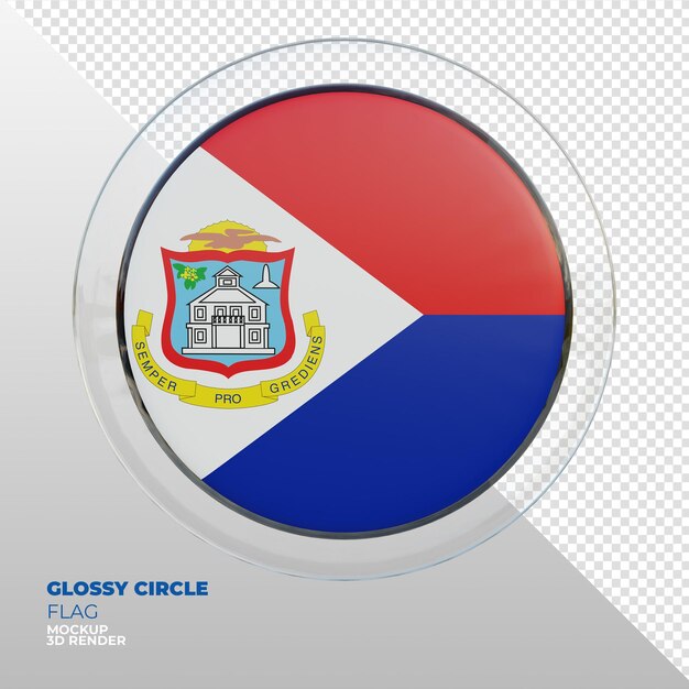 PSD realistic 3d textured glossy circle flag of sint maarten