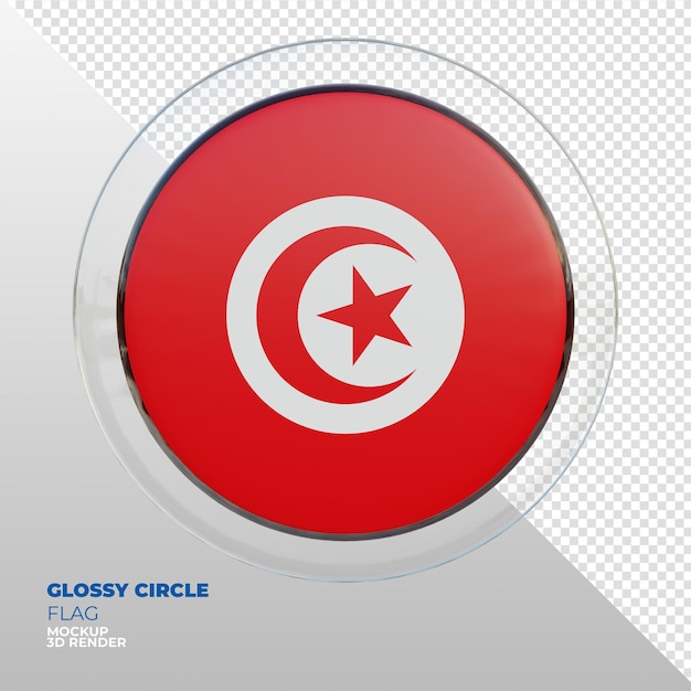 Realistic 3d textured glossy circle flag of Tunisia