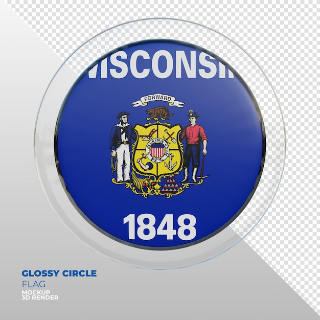 PSD realistic 3d textured glossy circle flag of wisconsin