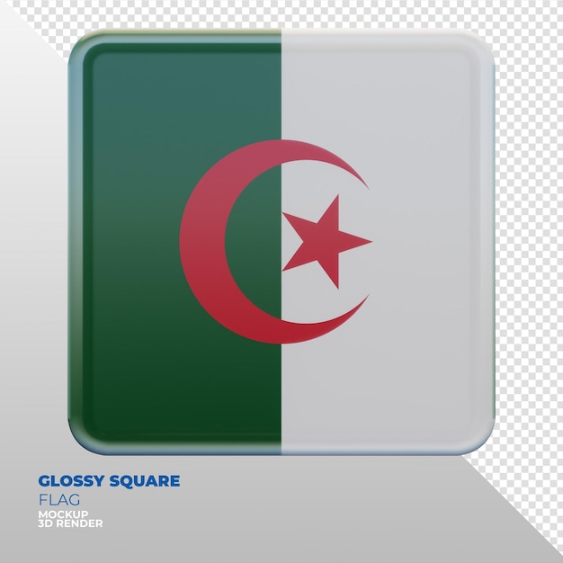 Realistic 3d textured glossy square flag of algeria