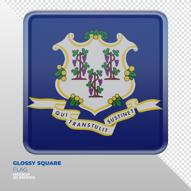PSD realistic 3d textured glossy square flag of connecticut