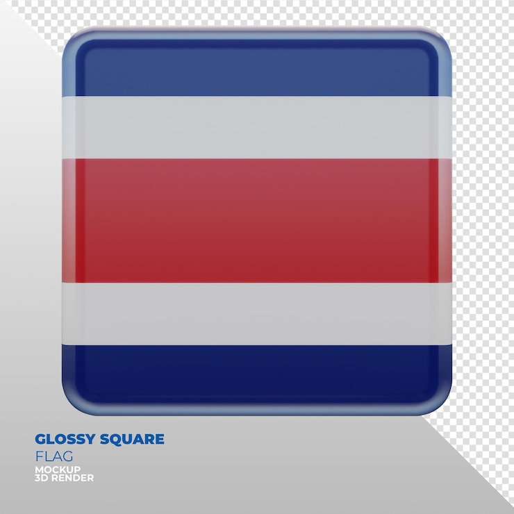 PSD realistic 3d textured glossy square flag of costa rica