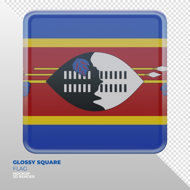 Realistic 3d textured glossy square flag of Eswatini