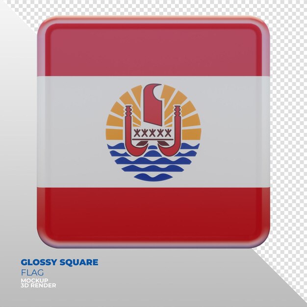 PSD realistic 3d textured glossy square flag of french polynesia