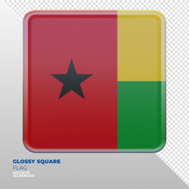 PSD realistic 3d textured glossy square flag of guinea bissau