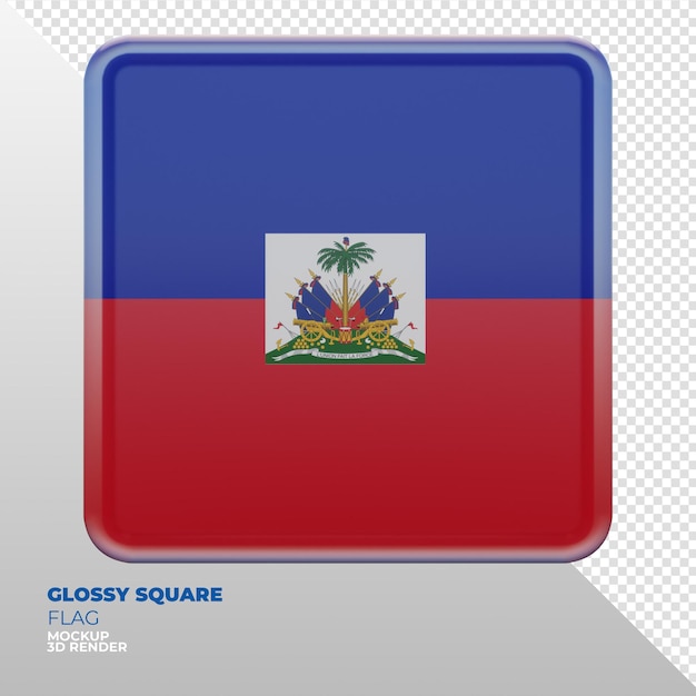 PSD realistic 3d textured glossy square flag of haiti