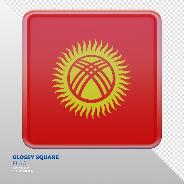 Realistic 3d textured glossy square flag of Kyrgyzstan