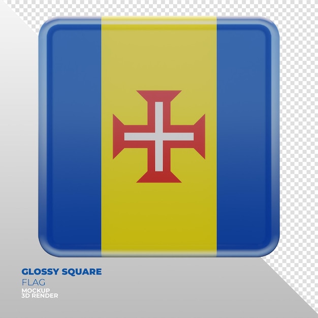 PSD realistic 3d textured glossy square flag of madeira