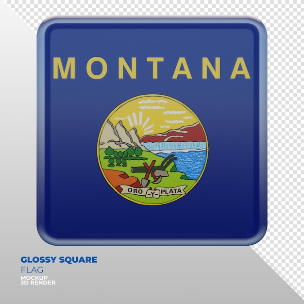 PSD realistic 3d textured glossy square flag of montana