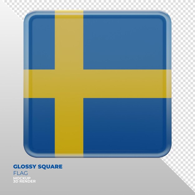 PSD 스웨덴의 현실적인 3d 질감된 광택 사각형 플래그