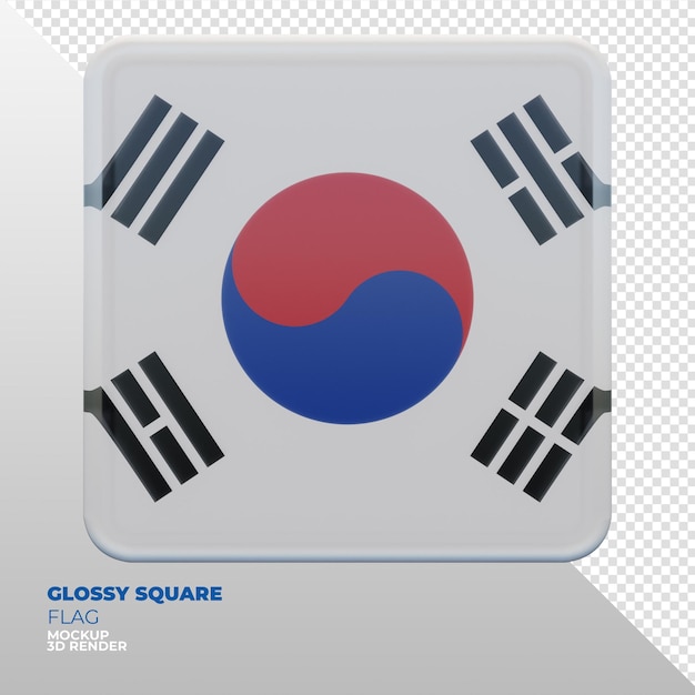 PSD realistic 3d textured glossy square flag of south korea