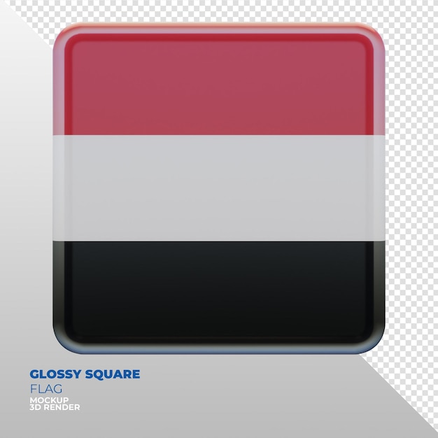 Realistic 3d textured glossy square flag of Yemen