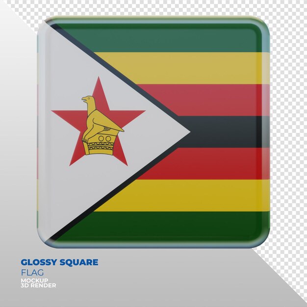 Realistic 3d textured glossy square flag of zimbabwe