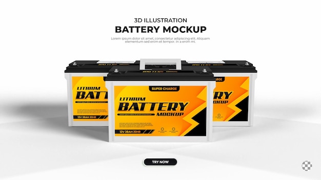 PSD realistic 3d three car battery mockup front view