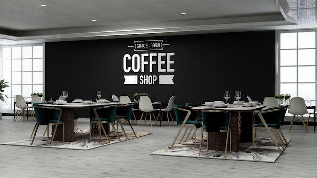 Mockup realistico del logo della parete 3d nella caffetteria