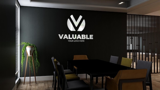 Realistic 3d wall logo mockup in the office business meeting room