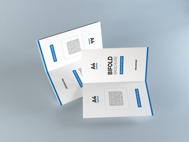 Realistic A4 bifold brochures mockup