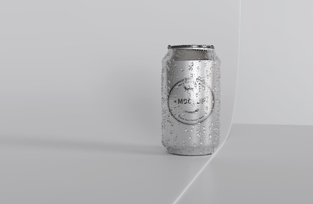 Realistic aluminum drink can mockup template