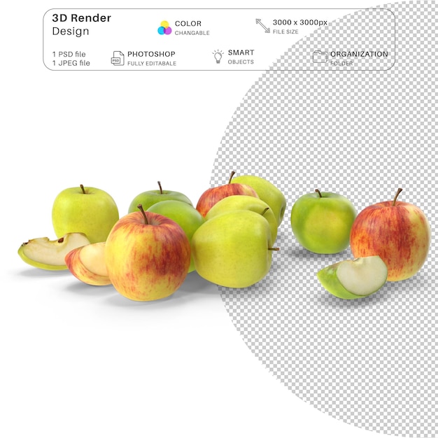 PSD 현실적인 사과 3d 모델 과일 디스플레이 디자인에 대한 자세한 psd 파일
