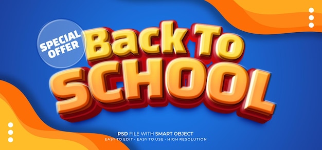 Realistic back to school sale horizontal banner template with editable text 3d style effect