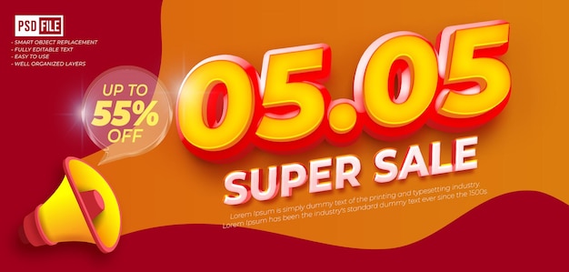 Realistic banner 0505 Super sale with 3D style custom text