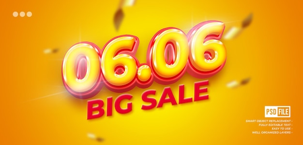 Realistic banner 0606 big sale with editable 3D style text effect