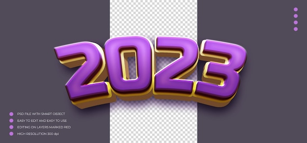 Realistic banner 3d style number 2023 with text effect editable text style