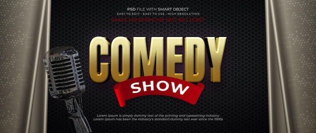 PSD realistic banner comedy show with 3d text effect editable text style