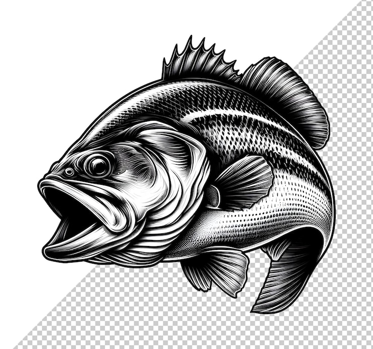 PSD realistic bass fish isolated transparent background