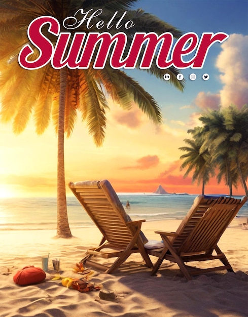 PSD a realistic beach background with summer vacation and summer equipment