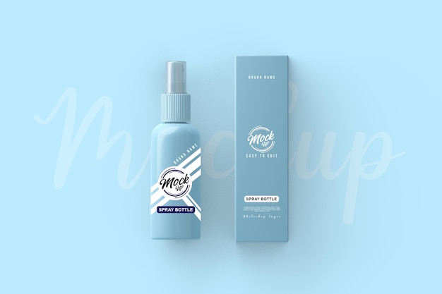 Mockup realistico di flacone spray grande con scatola rendering 3d realistico