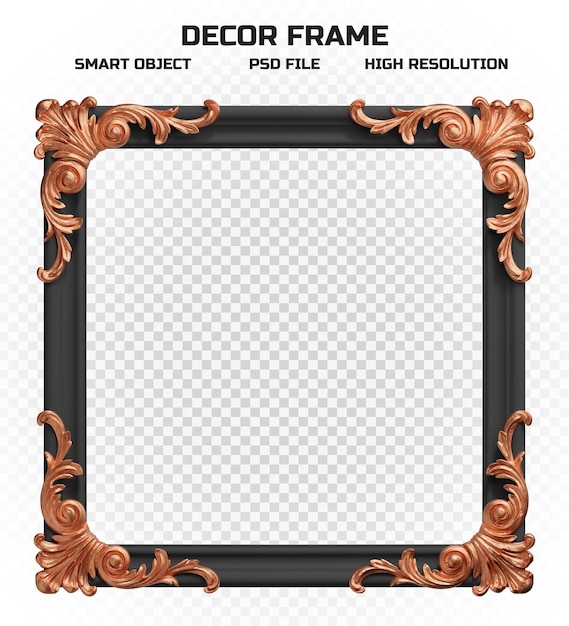 PSD realistic black border frame with copper pattern in high resolution for picture decoration