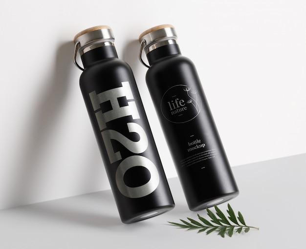 PSD realistic black bottle mockup template