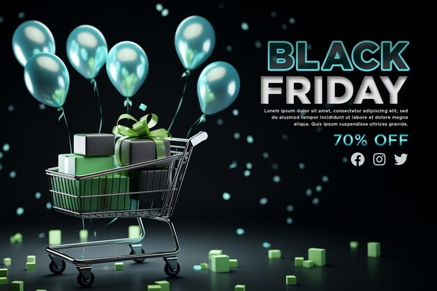 Realistic black friday banner with black and blue theme background