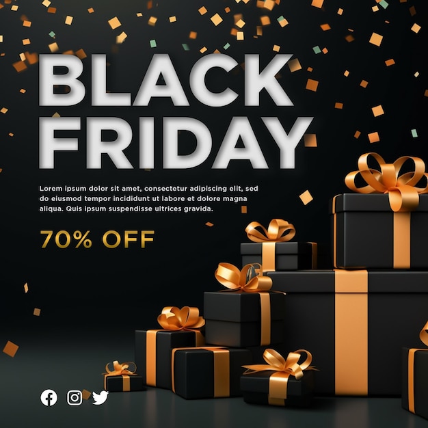 Banner realistico del black friday con sfondo a tema nero e dorato