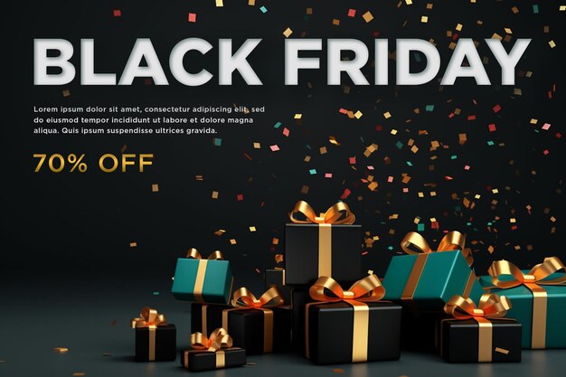 Banner realistico del black friday con sfondo a tema nero e dorato