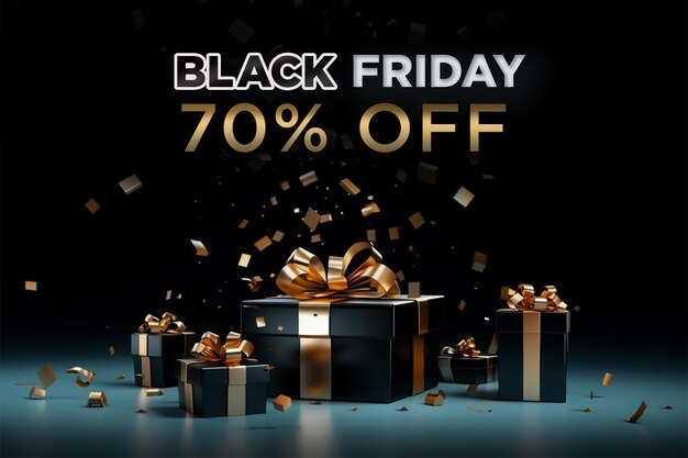 Banner realistico del black friday con sfondo a tema nero e dorato