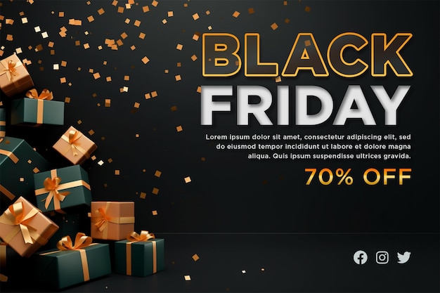 Realistic black friday banner with black and golden theme background