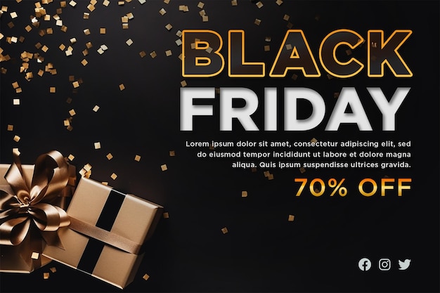 PSD realistic black friday banner with black and golden theme background