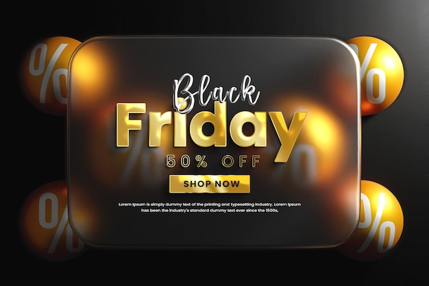 Banner di offerta promozionale del black friday realistico o modello di vetro dell'offerta di vendita del black friday