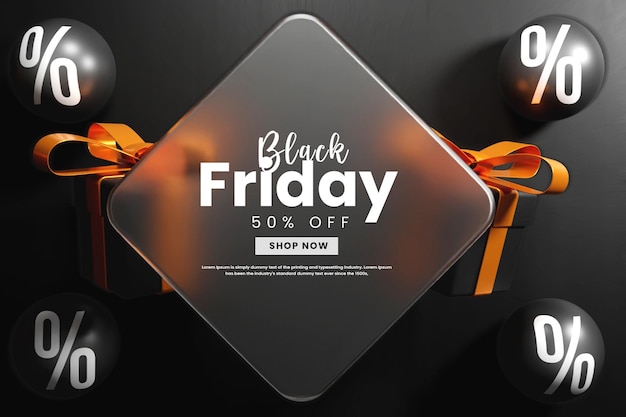 Banner di offerta promozionale del black friday realistico o modello di vetro dell'offerta di vendita del black friday