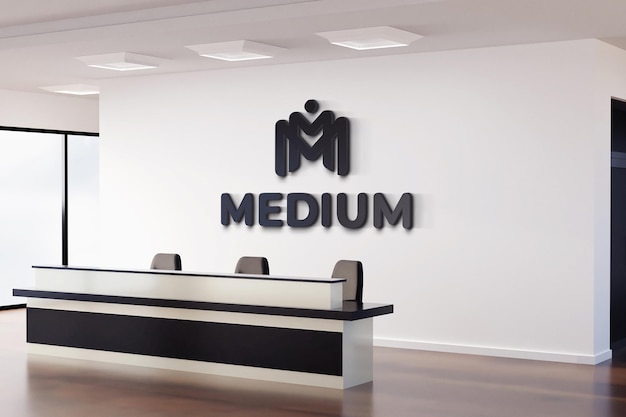 Realistic black logo mockup sign office white wall